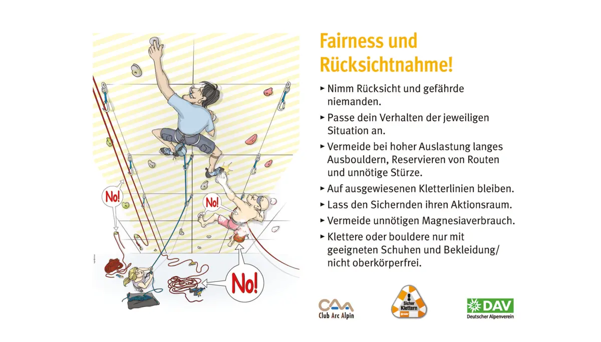 Hallenregeln für Klettern vom DAV. Regel Nummer zwei: Fairness und Rücksichtnahme | © DAV